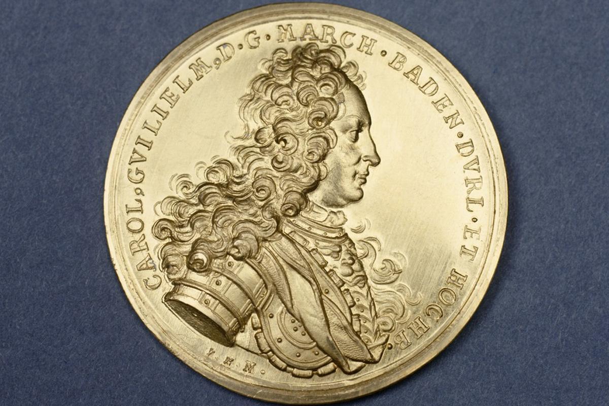 Silbermünze mit Porträtprägung von Markgraf Karl Wilhelm von Baden