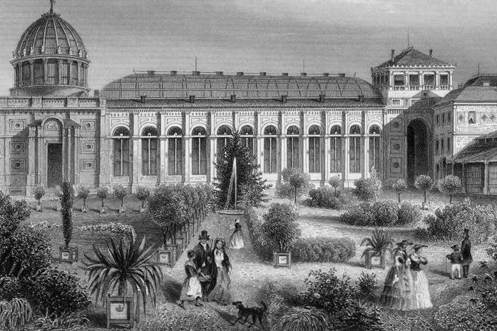 Historischer Stich des Botanischen Gartens Karlsruhe