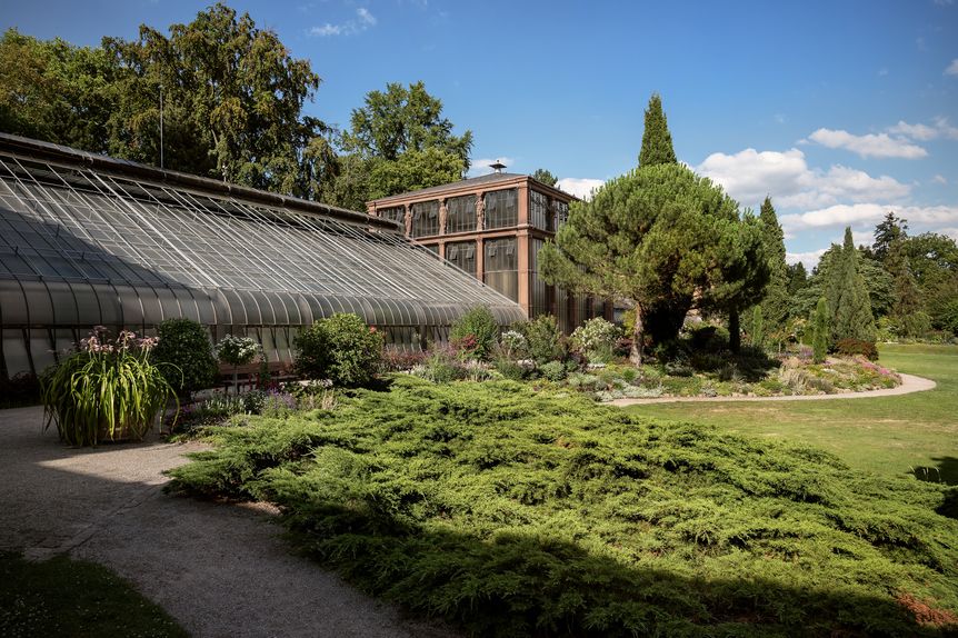 Botanischer Garten Karlsruhe, Außenansicht, Schauhäuser“
