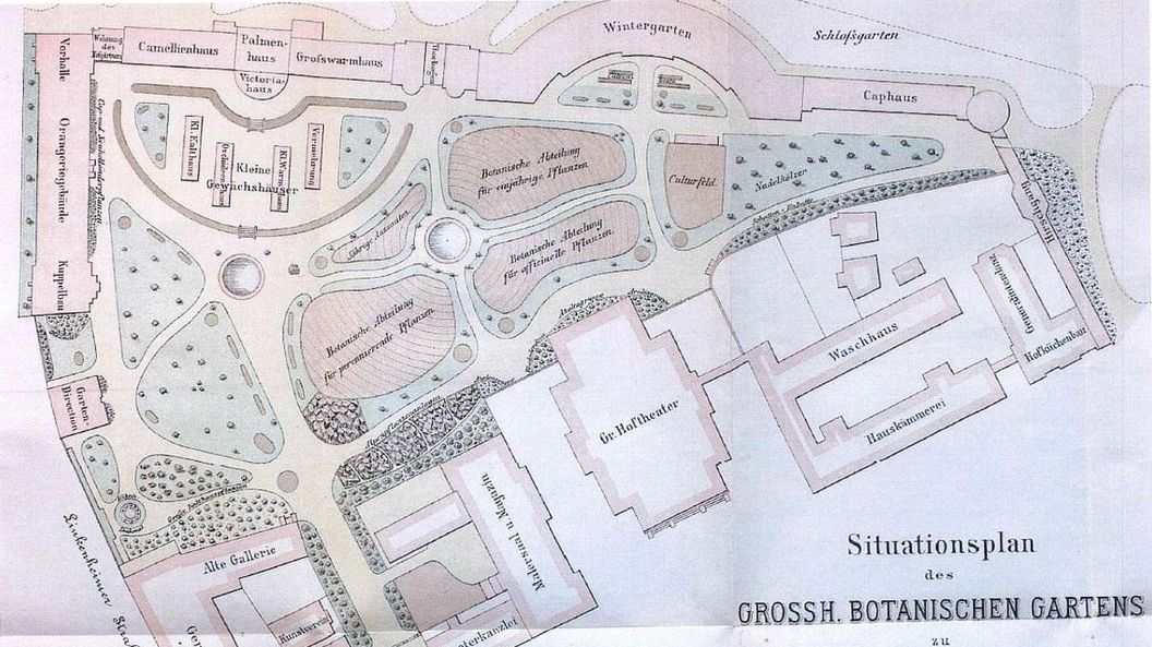 Gartenplan aus dem Führer durch den Großherzoglichen Botanischen Garten zu Karlsruhe von Gustav Sommer, 1888
