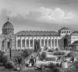 Historic photo of the former winter garden at the Karlsruhe Botanical Gardens